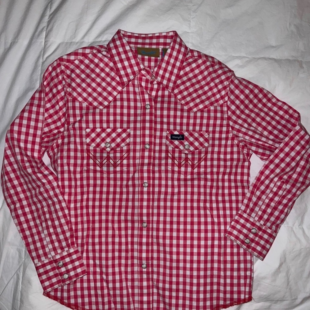 Wrangler girls size L kids western shirt snap up red and white